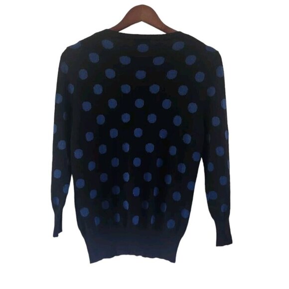 Philosophy Dane Lewis Cashmere Black Blue Polkadot Button Front Sweater Size M - Picture 6 of 7